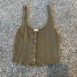 Garage cropped button tank top green xs